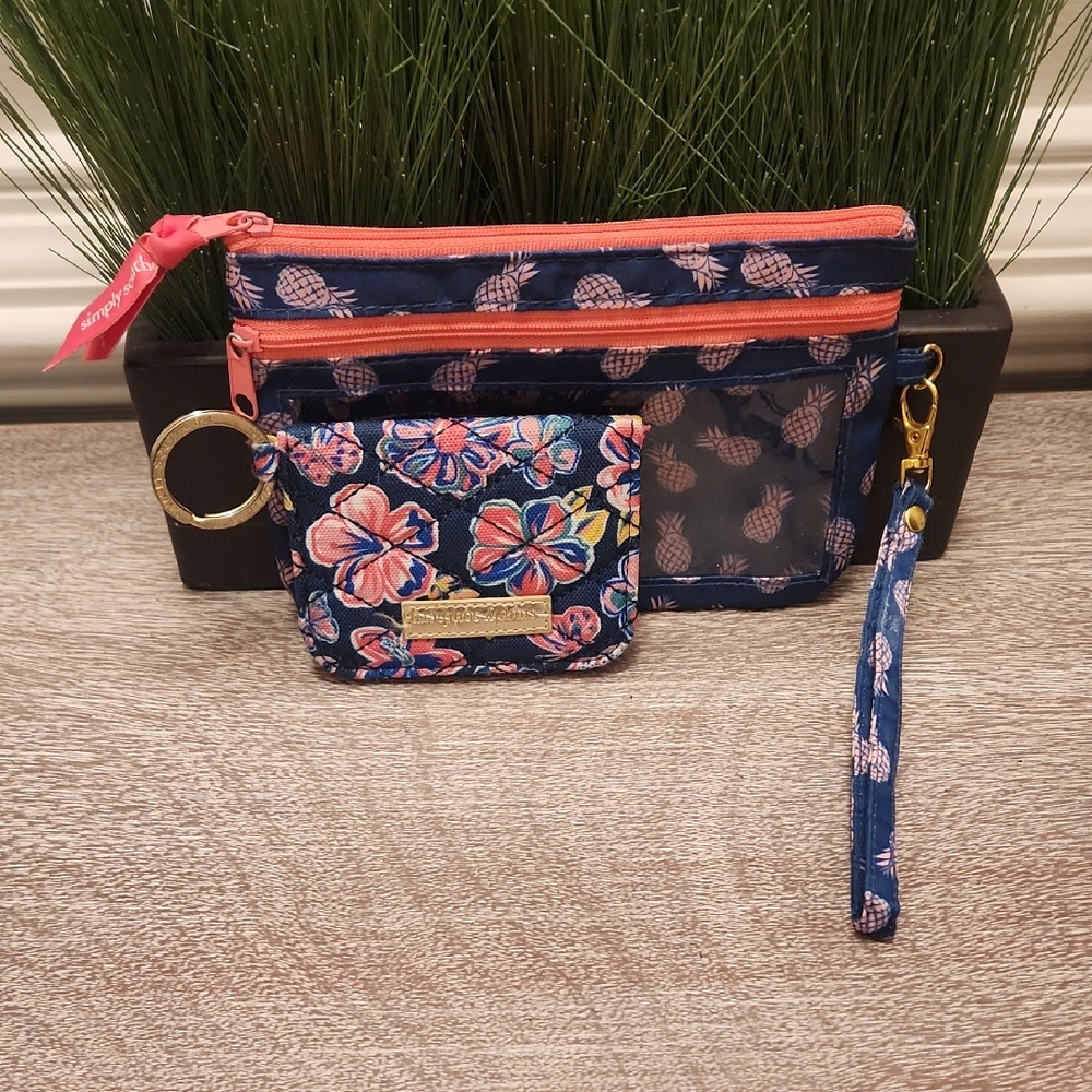 Simply Southern Navy Floral Wristlet and Coin Pouch with Coral Zippers